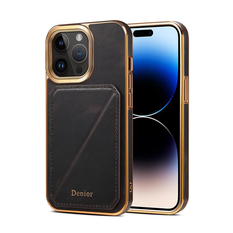 

Genuine Oil Wax Cowhide Leather Phone Case for iPhone 16 Pro Max Air 17 15 Plus 14 13 12 Hidden Dual Card Holder Plating Cover iPhone17 чёрный