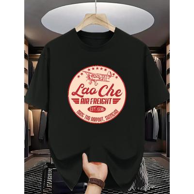 Vintage Aviation T-Shirt with Lao Che Air Freight Retro Print - Casual Short Sleeve Round Neck Summer Shirt Suitable for Flight Enthusiasts