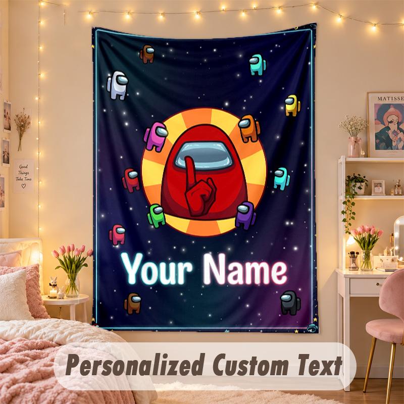 Custom Personalized Tapestry,Among Us Print Custom Name Text Wall Art Hanging for Bedroom