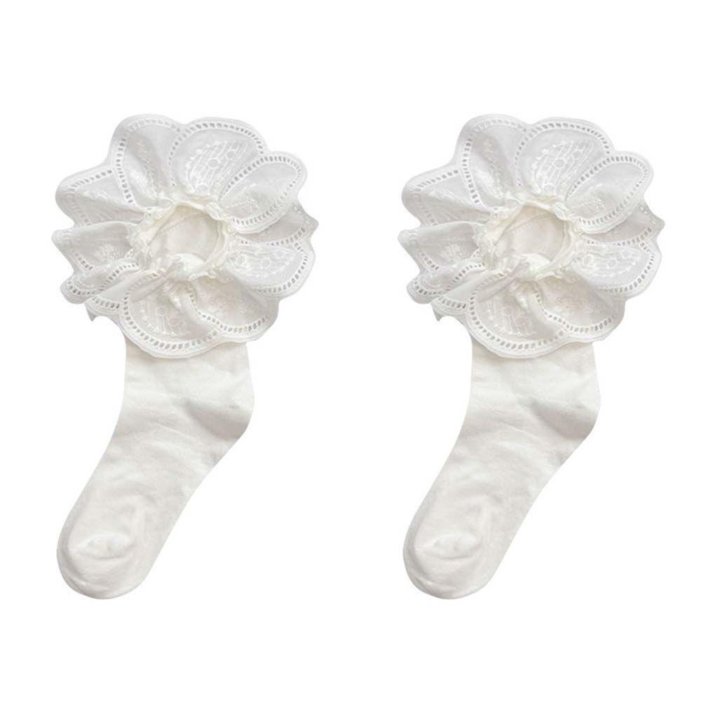 White Embroidered Ruffle Socks Mid Tube Women Hosiery Sweat-absorbing Short Sock  Lady