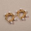 304 Stainless Steel Textured Round Ring Faux Pearl Retro Earring Backs for Women