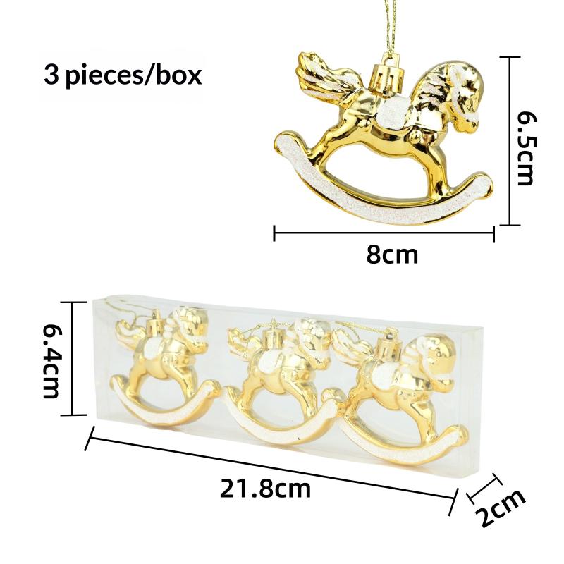 

3Pcs/Set Small Rocking Horse With Lanyard Hanging Ornaments Xmas Tree Animal Pendant Home Party New Year Decoration золотой