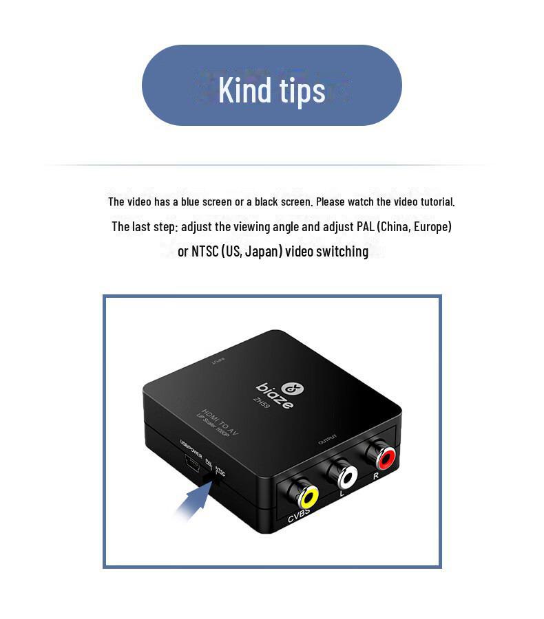 Biaz HDMI to AV Converter with USB Power – Digital HD to 3RCA (Red, White, Yellow) Audio and Video Cable