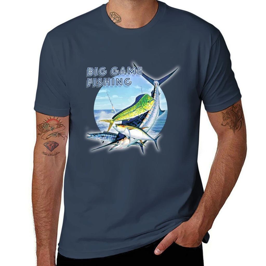 Big Game Fishing TShirt Vintage Print Crew Neck Tee TShirt