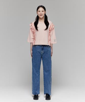 Pipilapin Women'S Cut-And-Sew Side Seam Semi-Wide Denim Pants/Fs0Wdp04F Indigo
