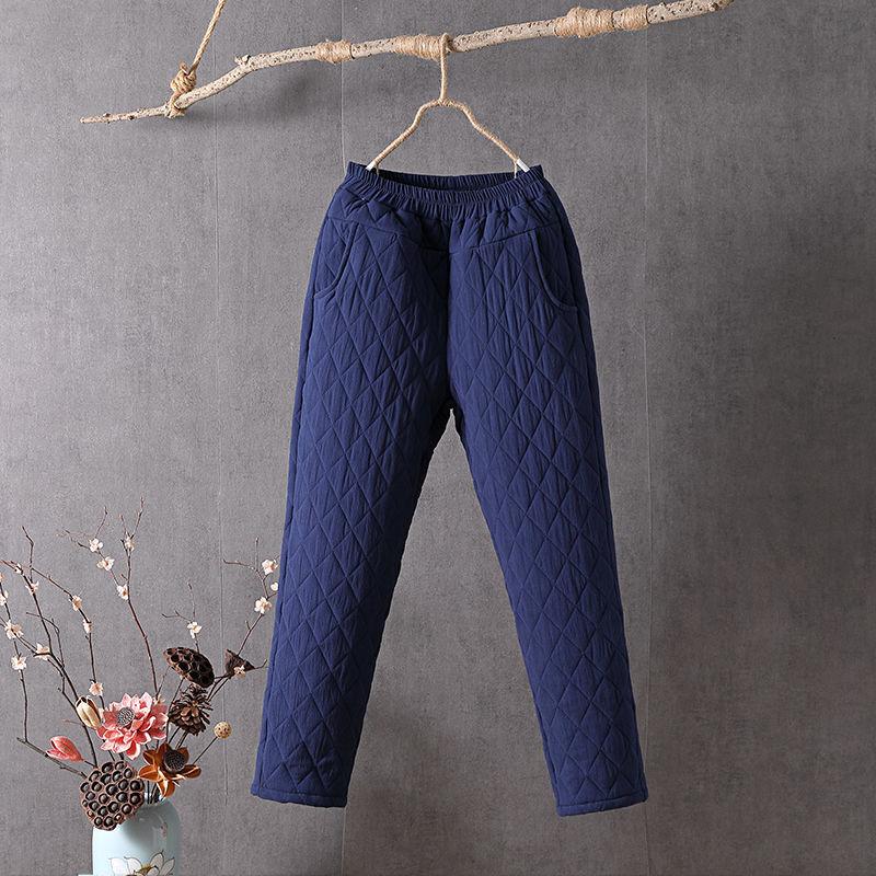 Down Cotton Women's High Waisted, Thickened Straight Tube, Loose Fit, Plus Size, Elastic Waistband, Worn Outside, Warm Women's Cotton Pants