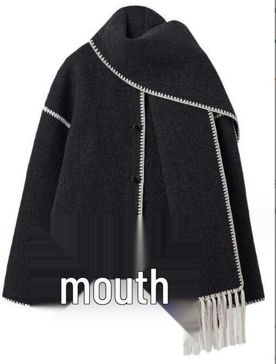 2023 Autumn/Winter Women's European and American Fashion Thick Woolen Coat with Tassel Scarf