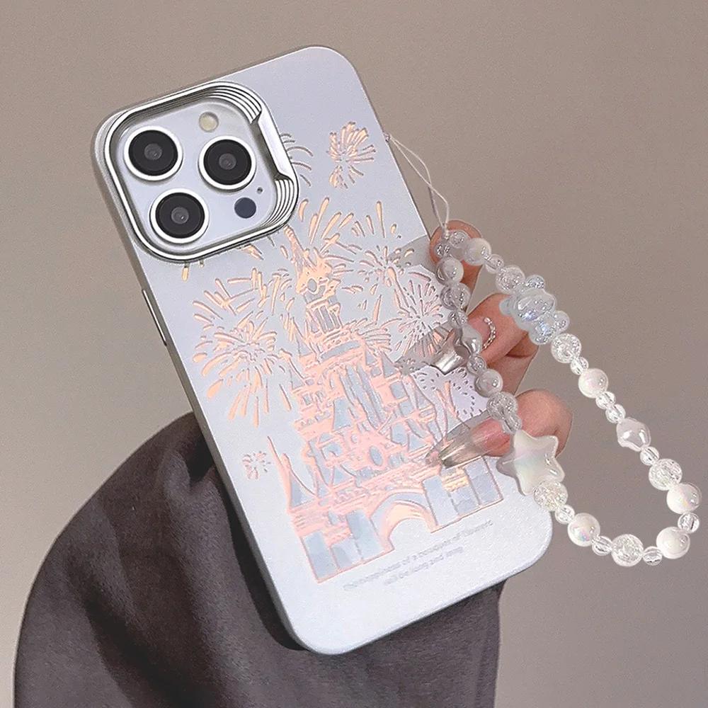 Pink Glitter Castle Phone Case With Lanyard For iPhone 17 Air 16 15 14 13 12 Pro Max Plus Princess Fairytale Phone Case Cover