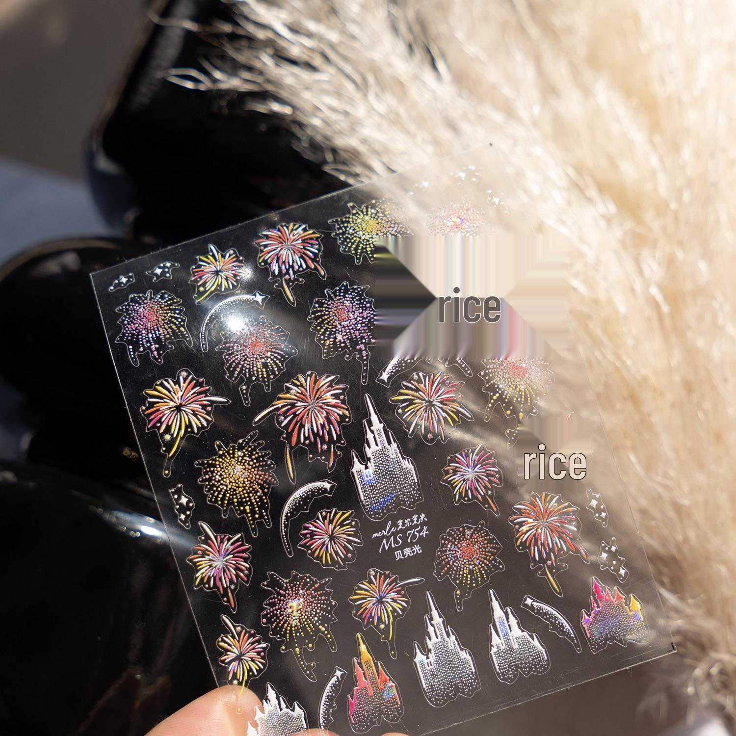 

Новогодние фейерверки и наклейки для ногтей в стиле замка с клейкой основой