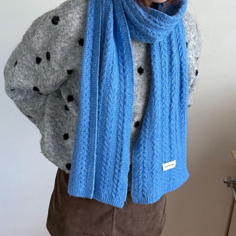 New Wool Blend Knitted Cable Scarf Thicken Solid Color Women Long Scarf Windproof Neck Cover Thermal Neck Warmer