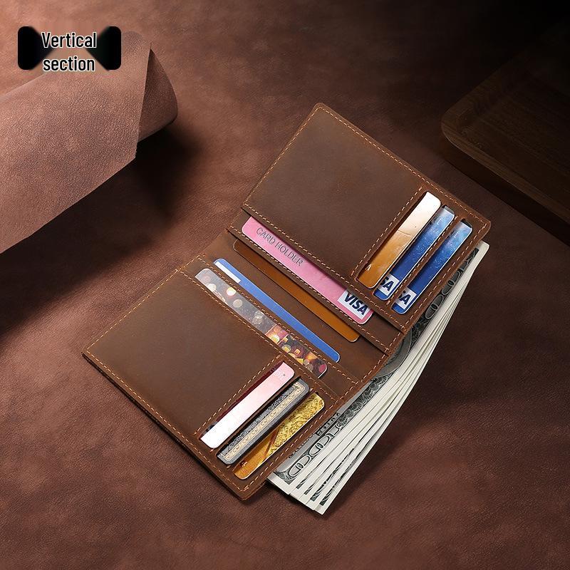 

Retro Crazy Horse Cowhide Men s Wallet: Long, Medium, or Short Oil-Impregnated Genuine Leather with Multi-Card Slots and Dollar Money Clip.