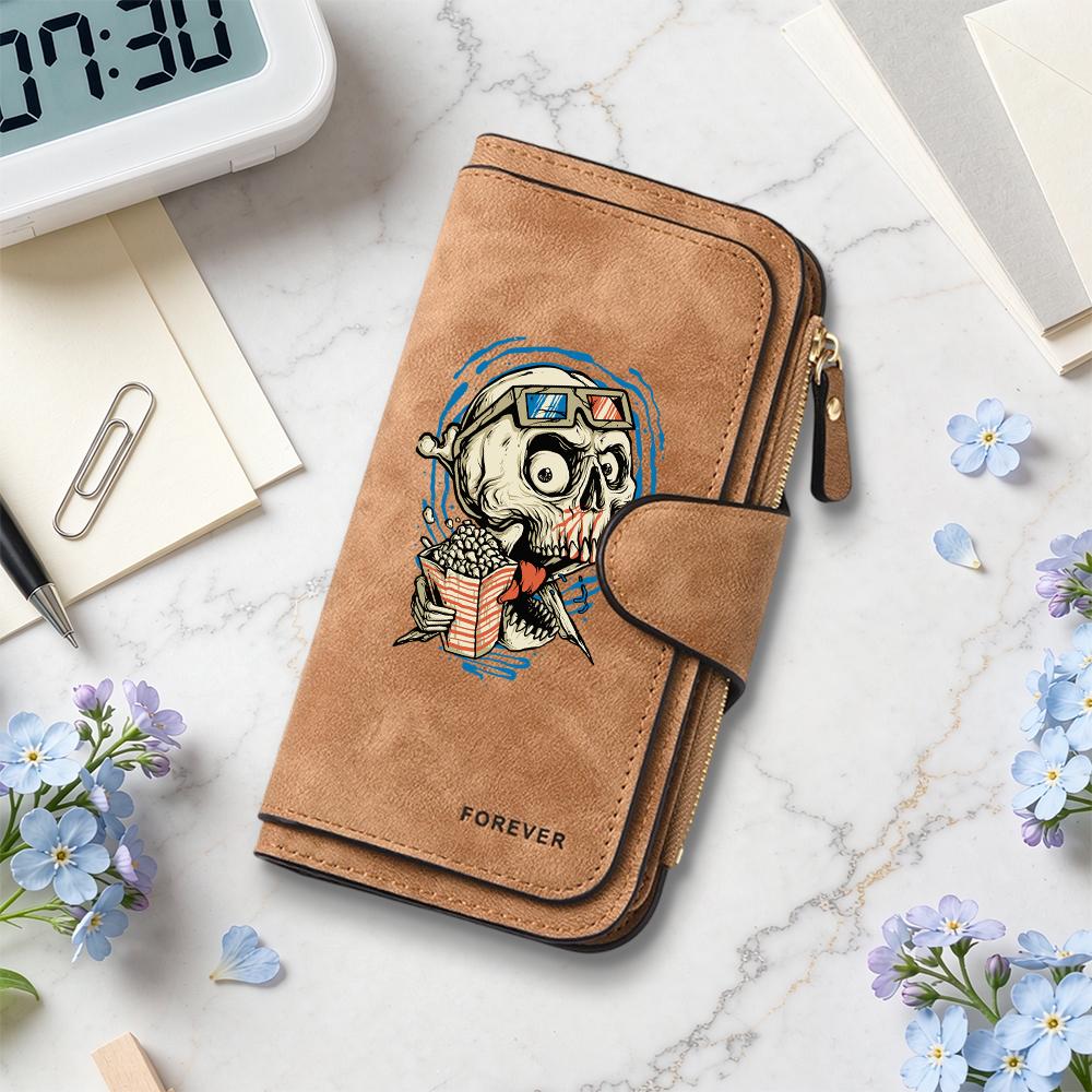 Funny Skull Pattern Long Wallet Fashion Casual Portable Multislot Card Holder Trendy Daily Use Purse