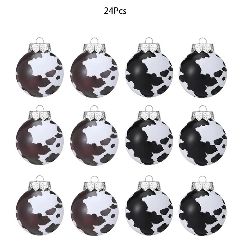 12/24Pcs Cow Print Ball Christmas Tree Ornaments Shatterproof 6CM Christmas Ball DIY Western Cowboy Xmas Tree Hangings Pendant