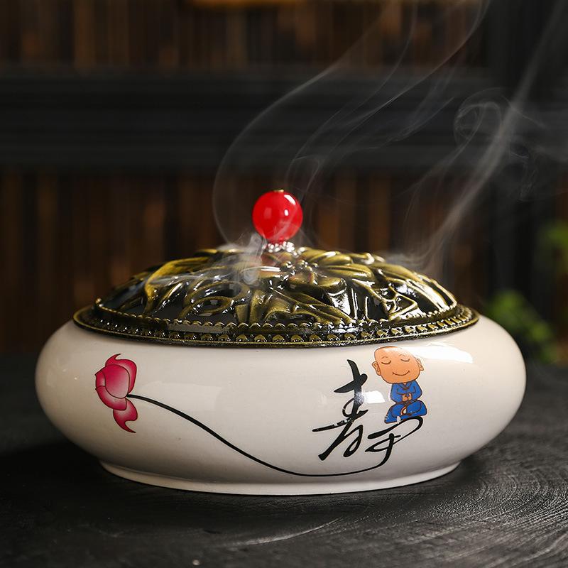 FY 12 Hours Coil Incense Burner Ceramic Applique Large Insence Holder Moxibustion Seal Cutting Mosquito Repellent Incense Base