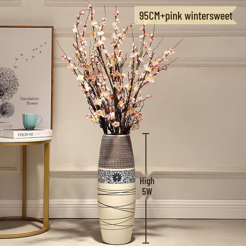 Large European-Chinese Ceramic Floor Vase for Home and Living Room Floral Decor