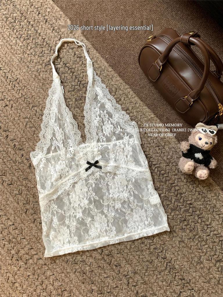 Winter 2024 Women's Lace Slip Dress - Sleeveless, Layered, Waist-Hugging with Bow
