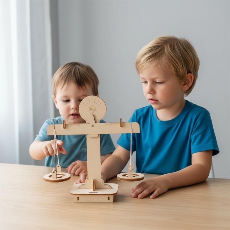 Wooden Math Balance Scale Educational Toy for Kids Building Skills Learning Addition Subtraction Weight Comparison