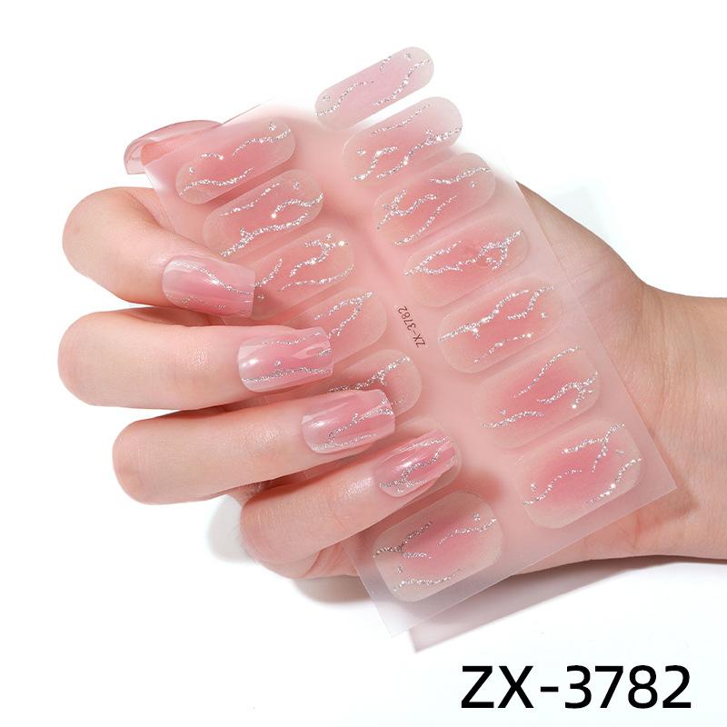 

Полупрозрачные наклейки для ногтей с эффектом размазывания, 3D-пленка для ногтей, наклейки для ногтей с эффектом луково-розового клетчатого цвета ZX-3782