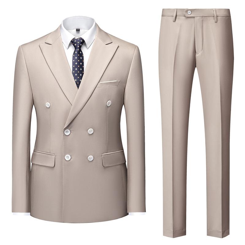 Traje Casual de Doble Botonadura para Hombre Danmo Negocios Trabajo Boda Conjuntos Formales Chaqueta de Traje Sólida + Pantalón 2 piezas