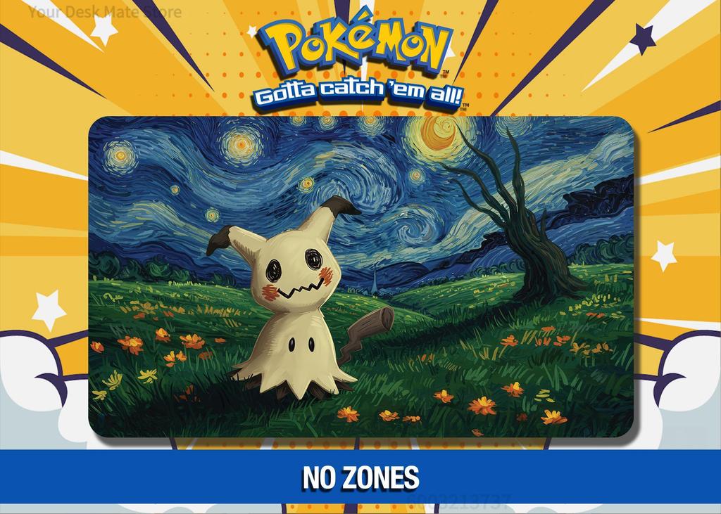 Pokemon Mimikyu Sterrennacht Van Gogh Stijl TCG Speelmat Mooie Antislip Waterdichte Bureau Mat Geschikt Voor Kantoor Dagelijks Gebruik