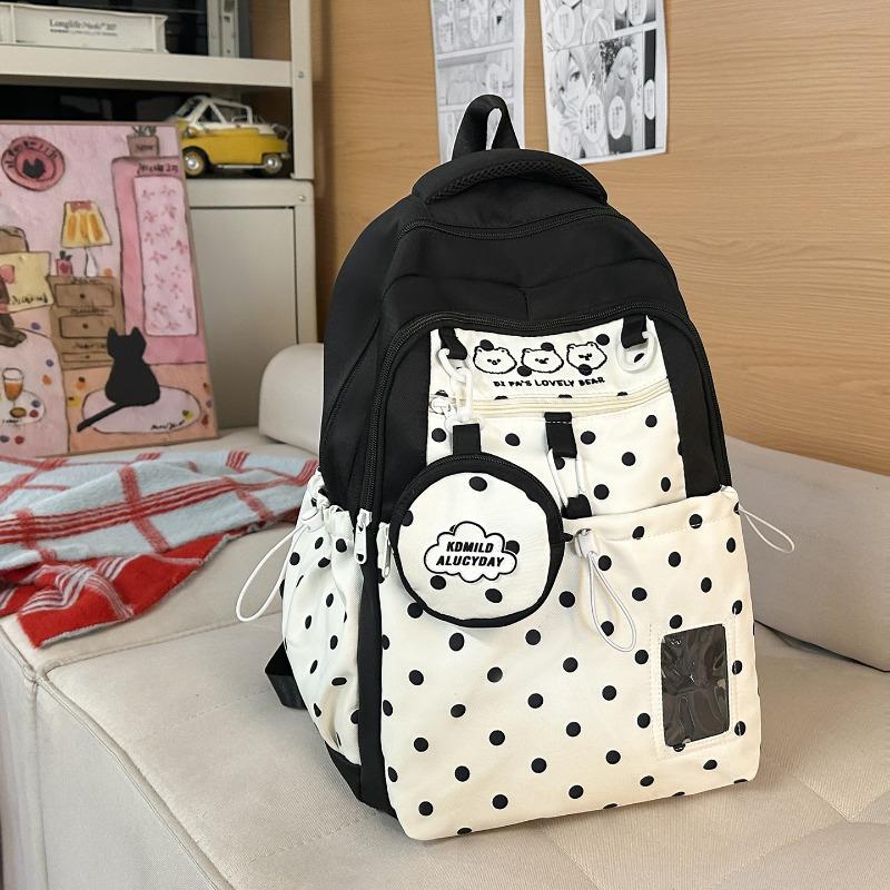 School bag women's new college style Japanese fresh cartoon polka dot backpack junior high school students lightweight travel backpack