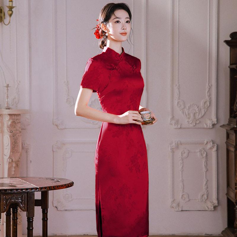 Medium and long red, send the national style, new Chinese style, Suzhou improved cheongsam 1011 new women's high-end sense, small man summer