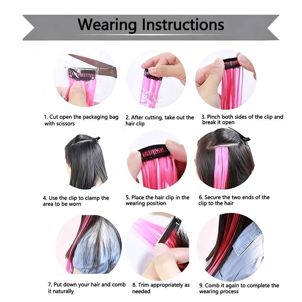 Long Straight Hair Highlights Rainbow Colorful Wig Hair Accessories Clip in Hair Extensions  Girls