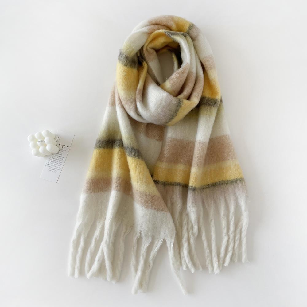 New simple solid color mohair scarf, thickened and warm in autumn and winter, versatile shawl, fluffy and large pulled scarf.