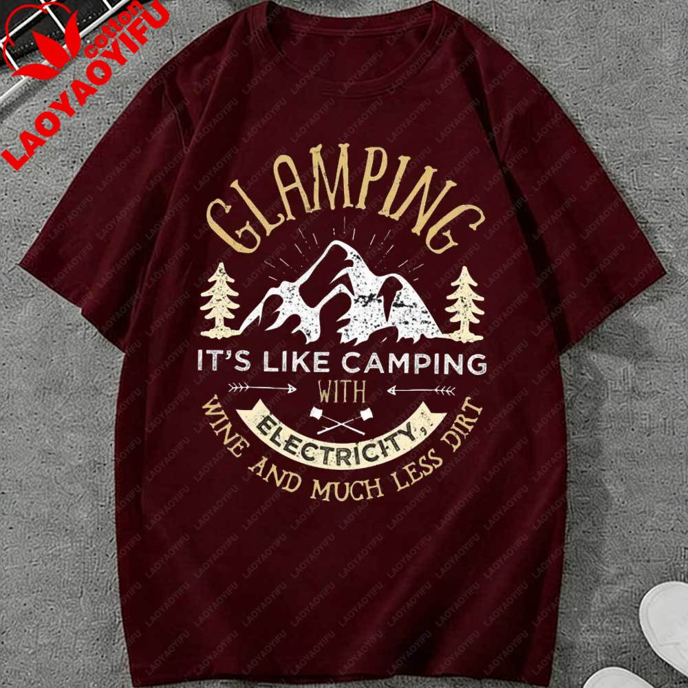 Vintage Glamping TShirt for Unisex Women Funny Camping Graphic Tee Outdoor Hiking Mountain Print Short Sleeve Tops Casual Cotton