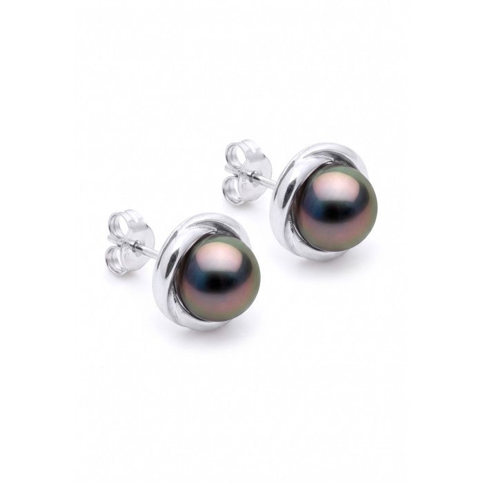 Boucles d'oreilles - PEARLS &amp; COLORS - Pearls &amp; Colors - Perles de Tahiti 7-8 mm rondes - Or blanc 375/9 ct - Qualité A+