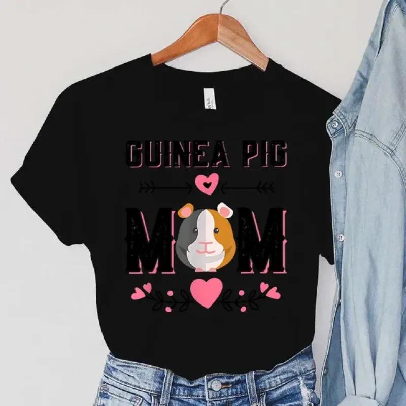 Guinea Pig Mom T-Shirts Women's Summer Clothing Pets Guinea Pig Tops Cartoon Flower Casual Fashion Tees Vintage Female T-Shirts