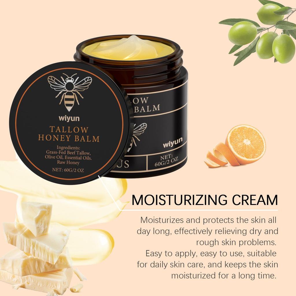 Beef Tallow Honey Moisturizer Grass Fed Whipped Tallow Face Cream Body Lotion Non Greasy Nourishing Fast Absorption Skin Care