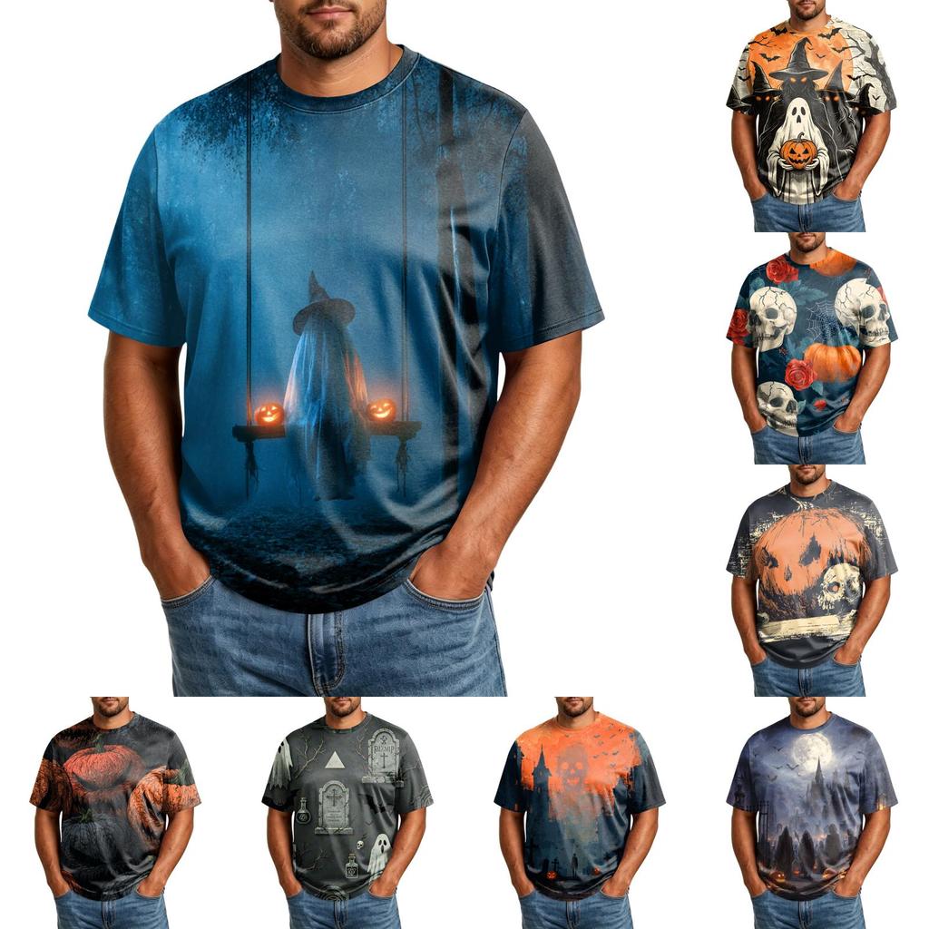 Men's Halloween Graphic T Shirt Plus Size Comfortable Breathable Casual Loose Fit Top with Printed Design for Seasonal Wear