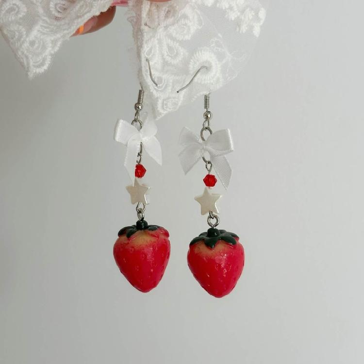 Elegant Fruit Charm Earrings Bowknot Strawberry Ear Pendants Unique Accessory