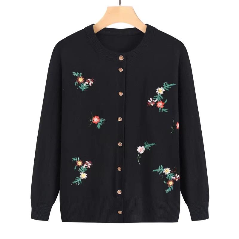 Grandma's Embroidered Knitted Cardigan for Middle-Aged and Elderly Ladies - Spring/Autumn Sweater Jacket for Women.