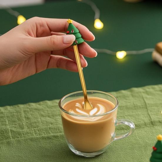 Weihnachtsgabel/Löffel, Langlebiger Edelstahl, mit Niedlicher 3D-Weihnachtspuppen-Dekor Besteck, für Festliches Zuhause Restaurant