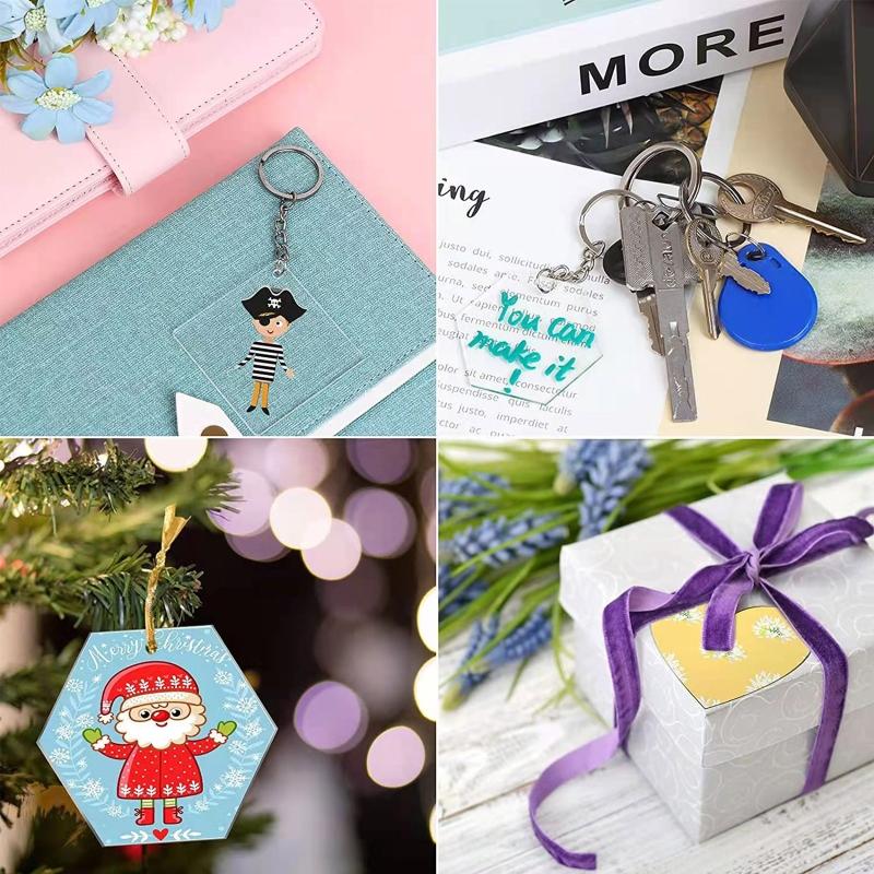 200Pcs Acrylic Clear Keychain Pendant Circle Heart Square Rectangle Hexagon Shape Keychain Blank for DIY Craft Project