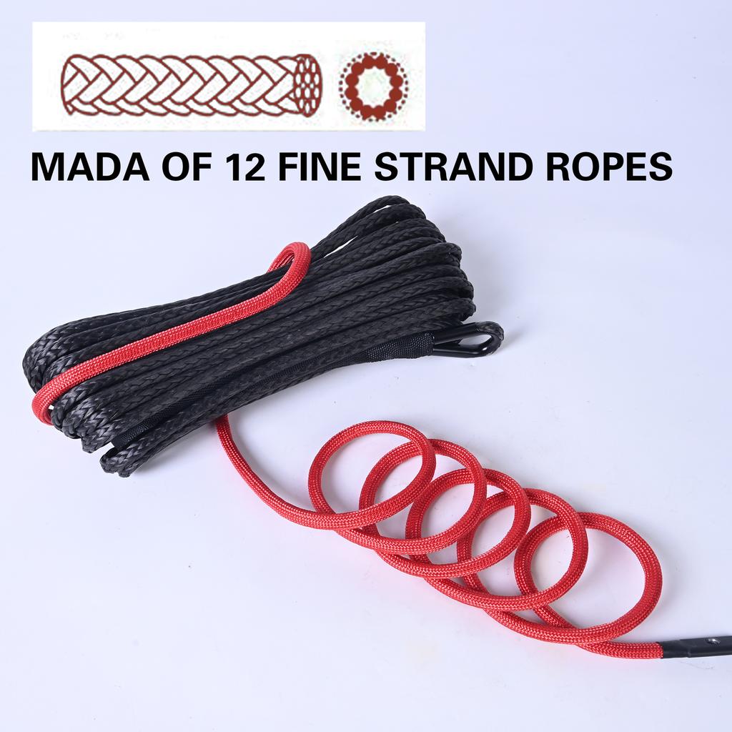 Best Sport 7mm x 15m 9300LBs Synthetic Winch Line Cable Rope with Black Protecing Sleeve for ATV UTV (red)