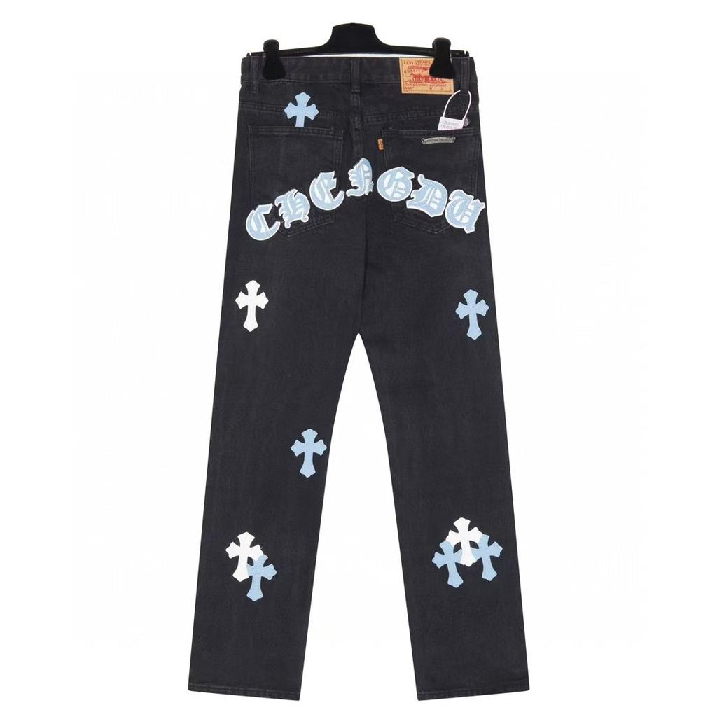 9904 CHROME HEARTS Herre- og damejeans i amerikansk stil, trendy med stofflapper, avslappede og moteriktige high street-bukser