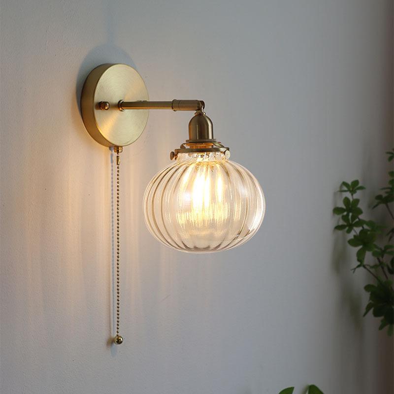 Nordic Japanese Brass & Glass Pumpkin Wall Lamp for Living Room, Bathroom, or Hallway