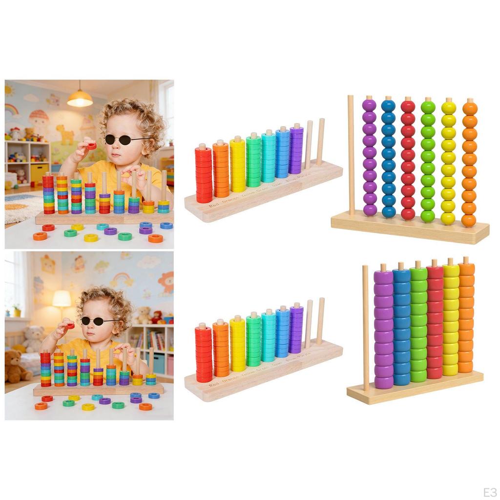 Color Sorting And Stacking Toy Made of Wooden Beads for Recognition, Educational