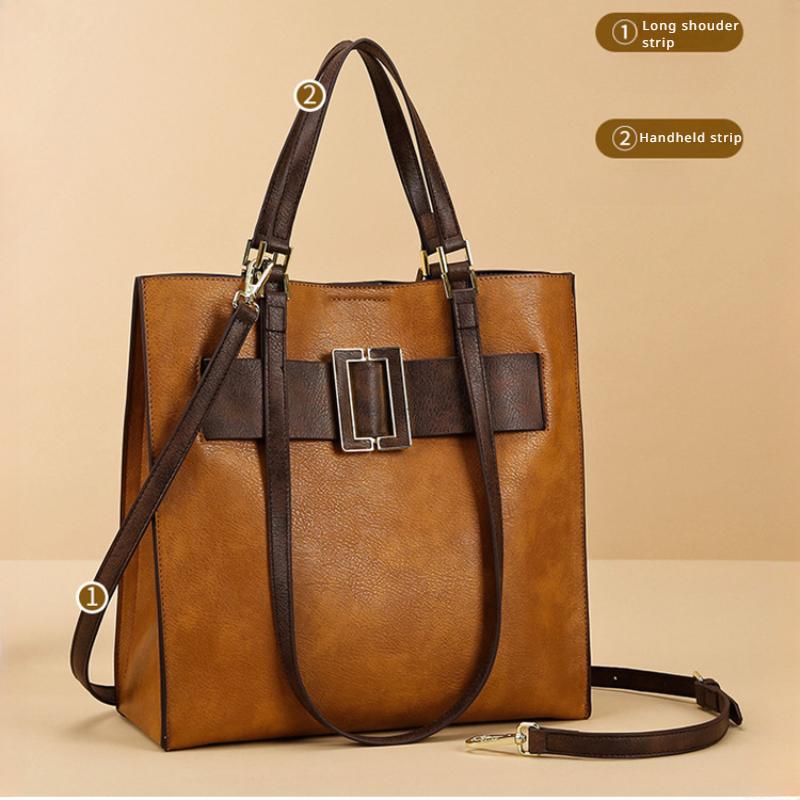 European and American Retro Women's Handbag 2024 Summer New Contrasting Color Vertical Square Tote Bag PU High End Commuter Office Worker Shoulder Bag