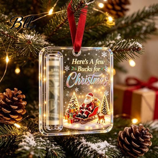 Unique Christmas Money Ornament Retro Cash Holder Pendant, Tree Decoration, Transparent Acrylic Holiday Gift Pendant Hanging with Card Slot