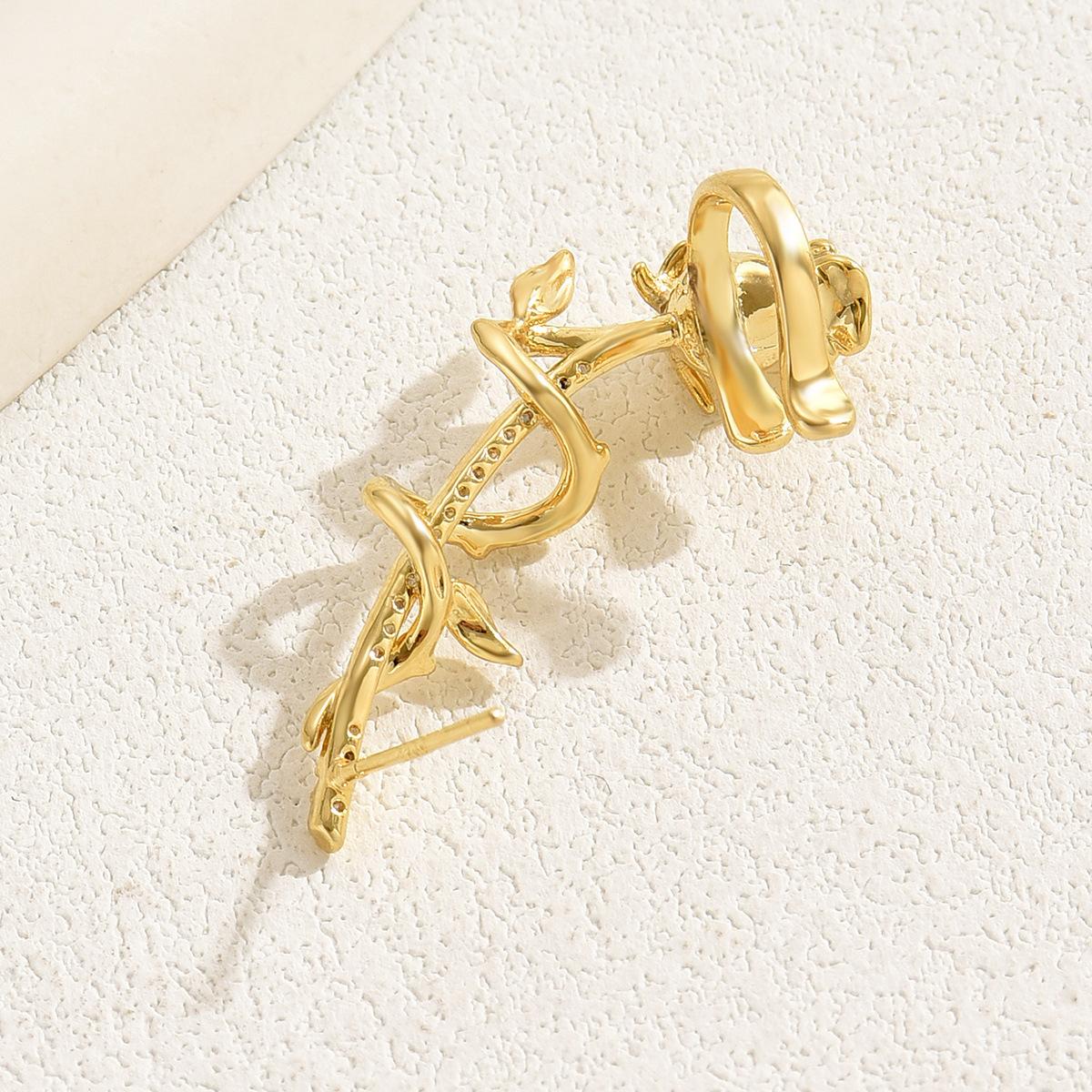 

Individual cold wind thorns rose stud earrings female inlaid zircon niche design sense earbone stud temperament versatile earrings 18K