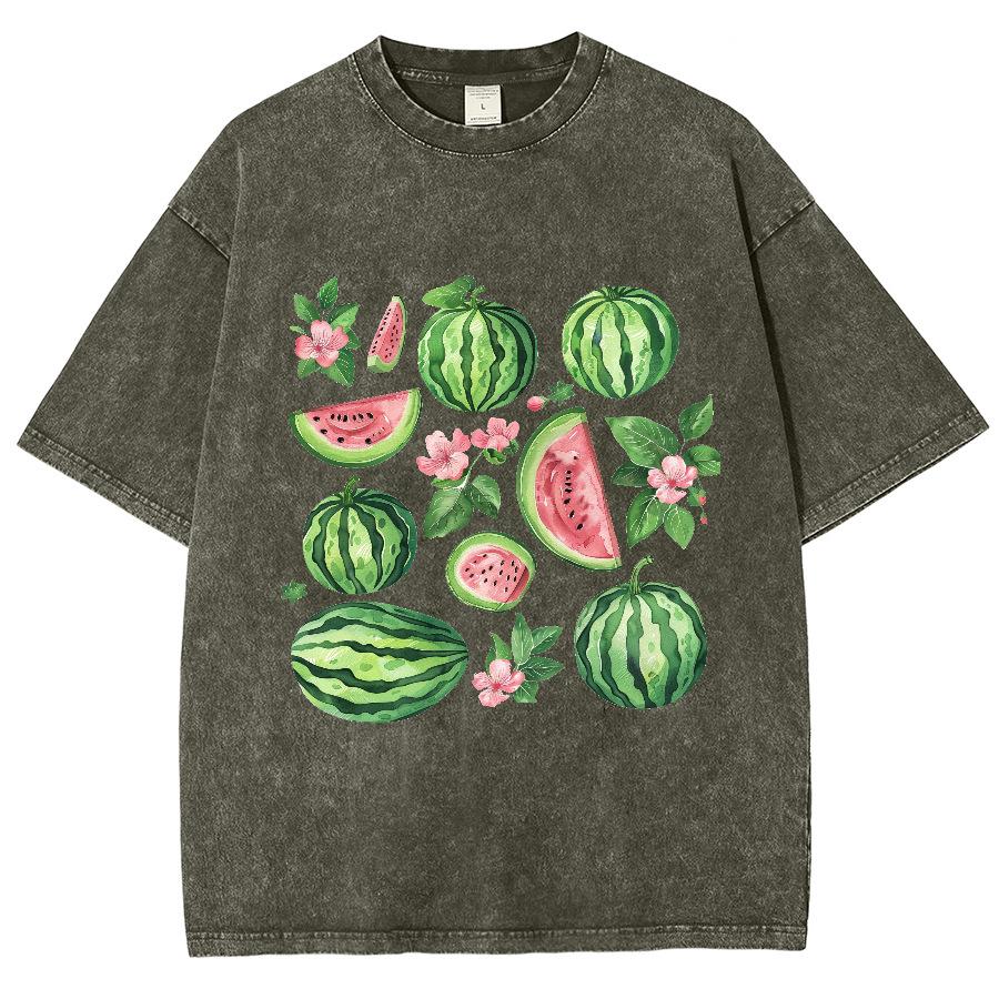 Vintage Fruit Watermelon Graphic Print T-Shirt Gothic Women S серый
