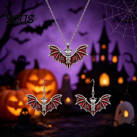 Cool Niche Jewelry for Parties Gothic Bat Halloween Accessory, Vintage Punk Necklace, Viking Metal Vampire Theme Style Dangle Drop Earrings