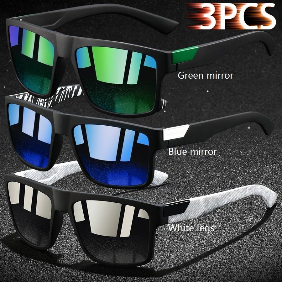 3 PCS Fashion Vintage Square Sunglasses Men Fishing Driving Man Luxury Brand Designer Sun Glasses Anti-Glare Retro Eyewear UV400