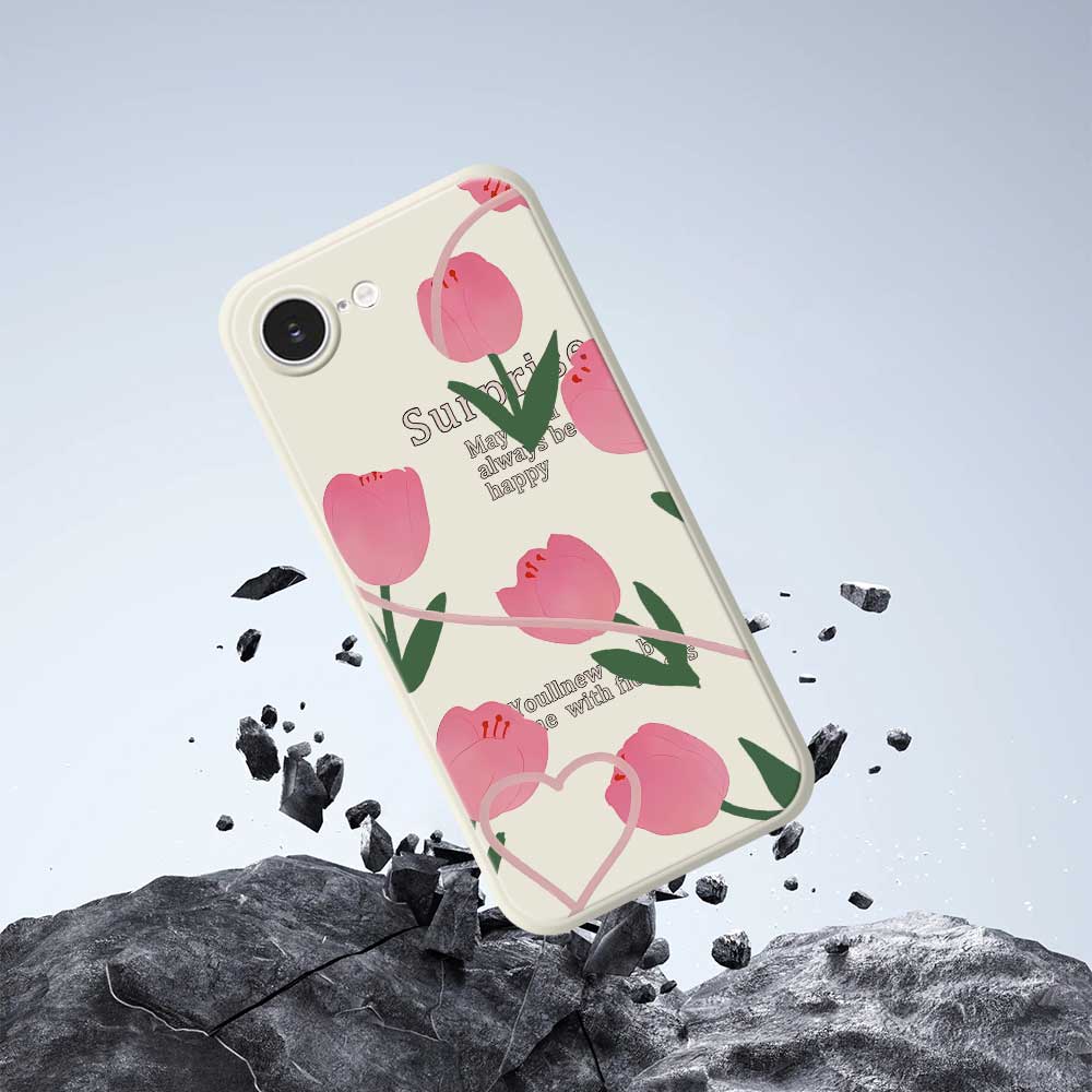 For iPhone 16e Case Tulip Pattern Printing Straight Edge TPU Phone Back Cover