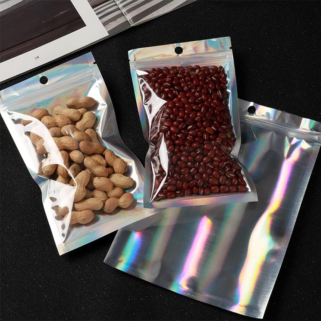 50/10PCS Laser Sealing Bags Plastic Holographic Candy Food Pouch Resealable Necklace Jewelry Gift Packaging Kitchen Storage Bag