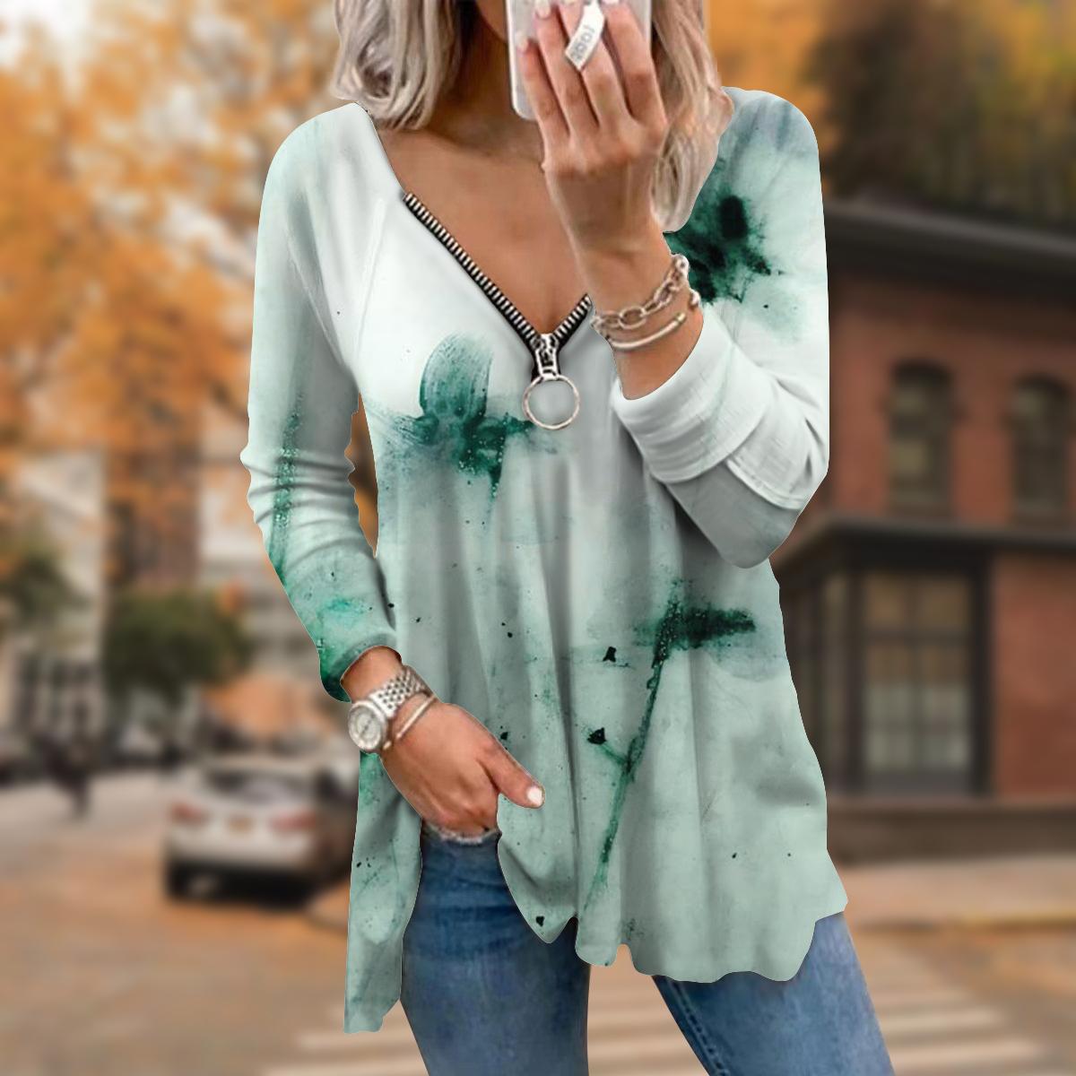 

Женские футболки с длинным рукавом и принтом в виде цветка, свободные футболки больших размеров с V-образным вырезом, удобные блузки 8XL светло-зеленый